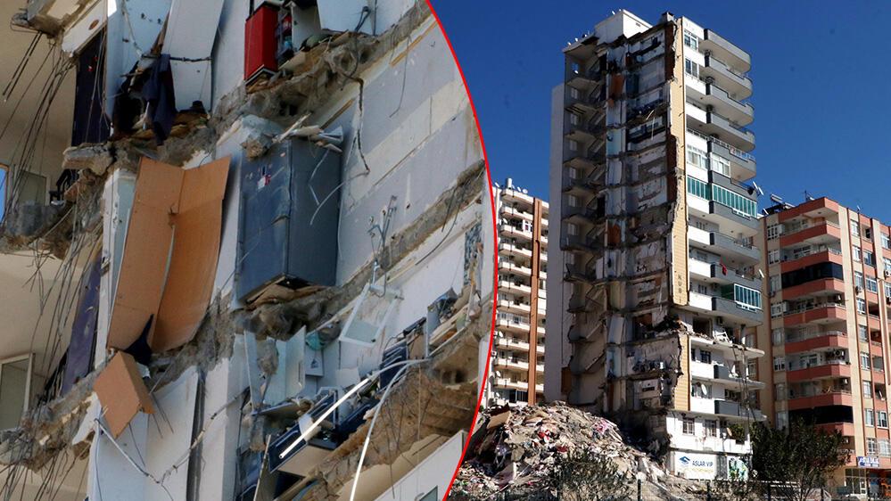 Şoke eden görüntü! Yarısı yıkılan binanın 11'inci katında buzdolabı asılı kaldı